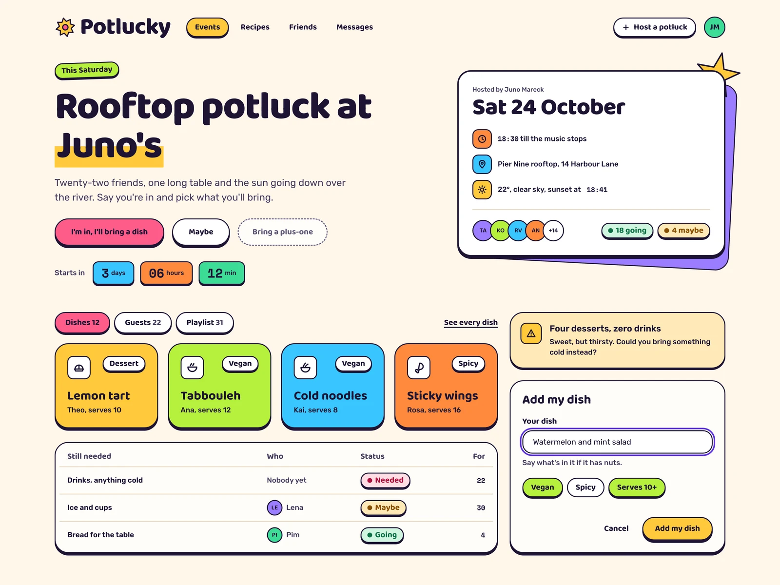Playful Bold: a party on a screen: candy colours, fat round type, thick outlines and buttons that bounce.