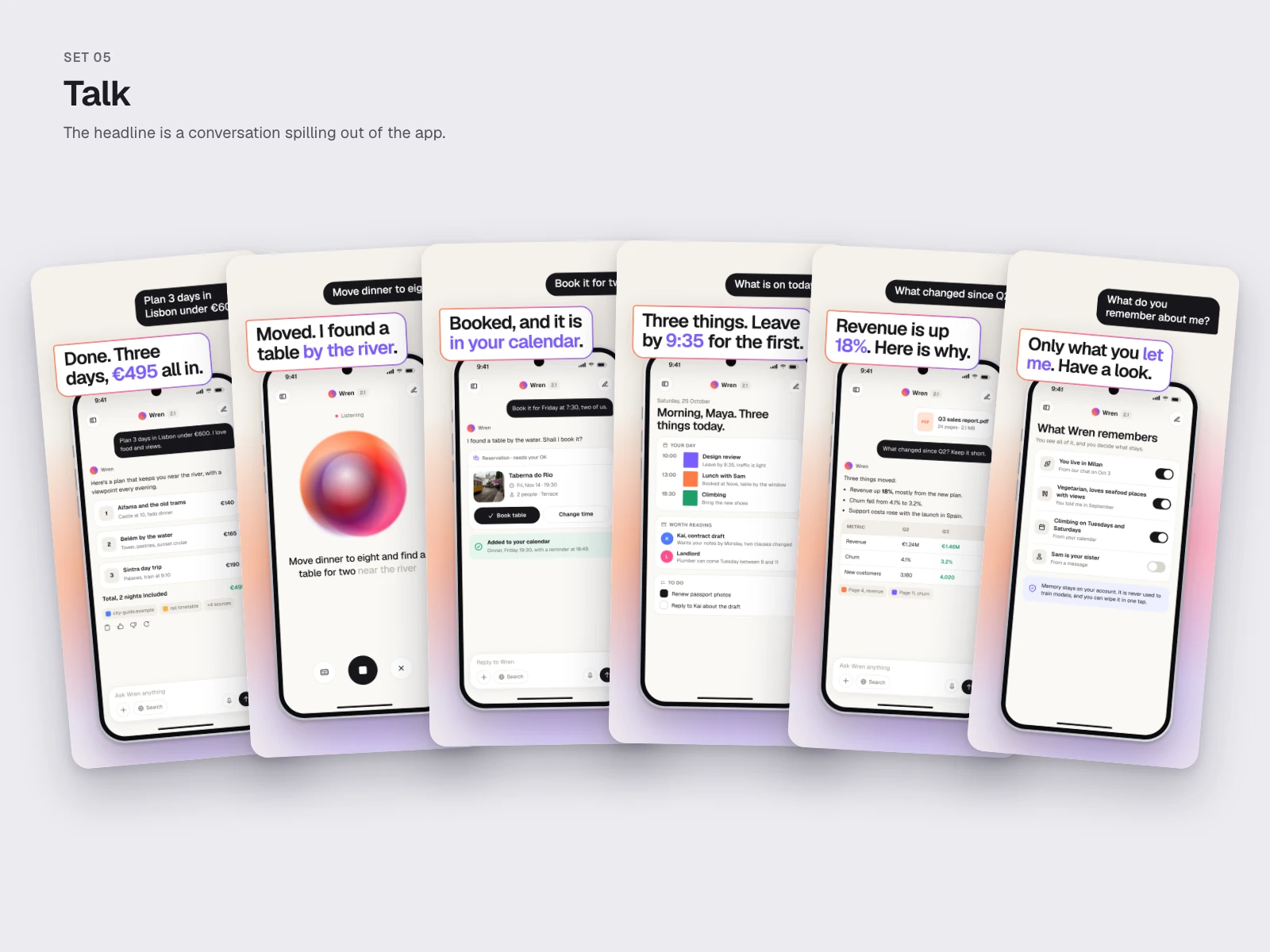 Talk: The headline is a conversation spilling out of the app. Its six shots in a row.