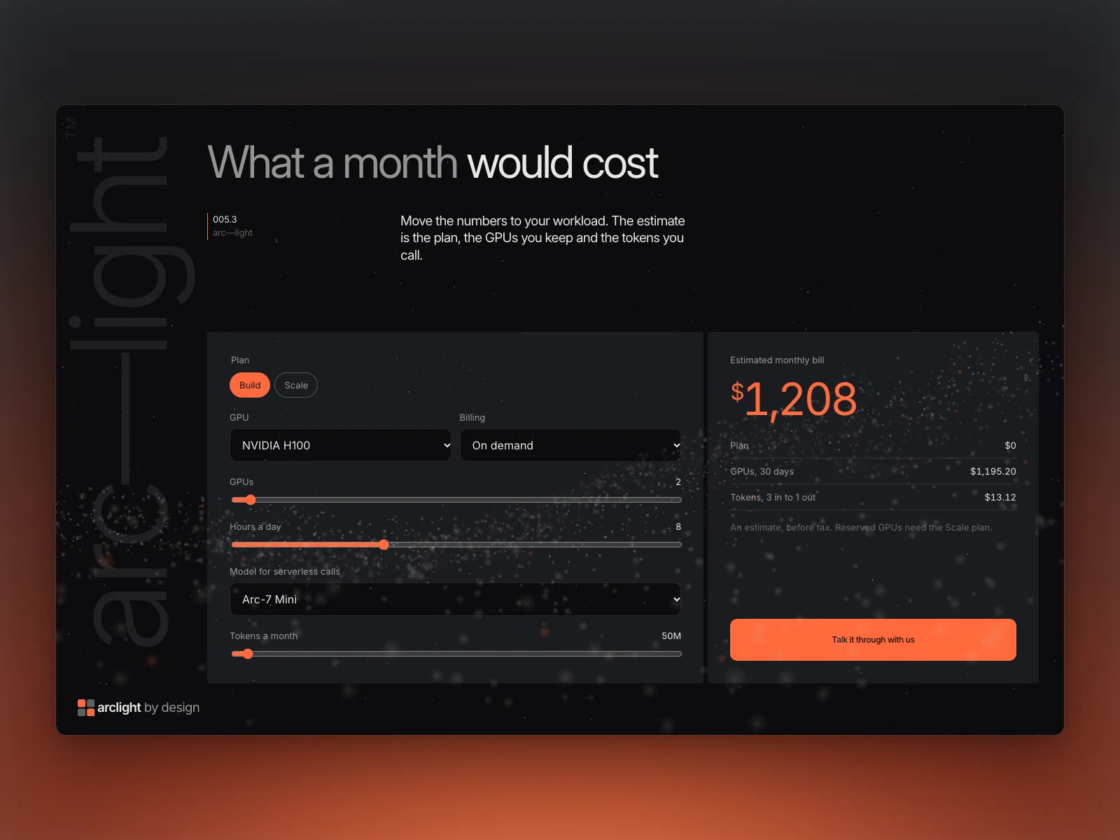 Pricing: the cost calculator beside the monthly estimate