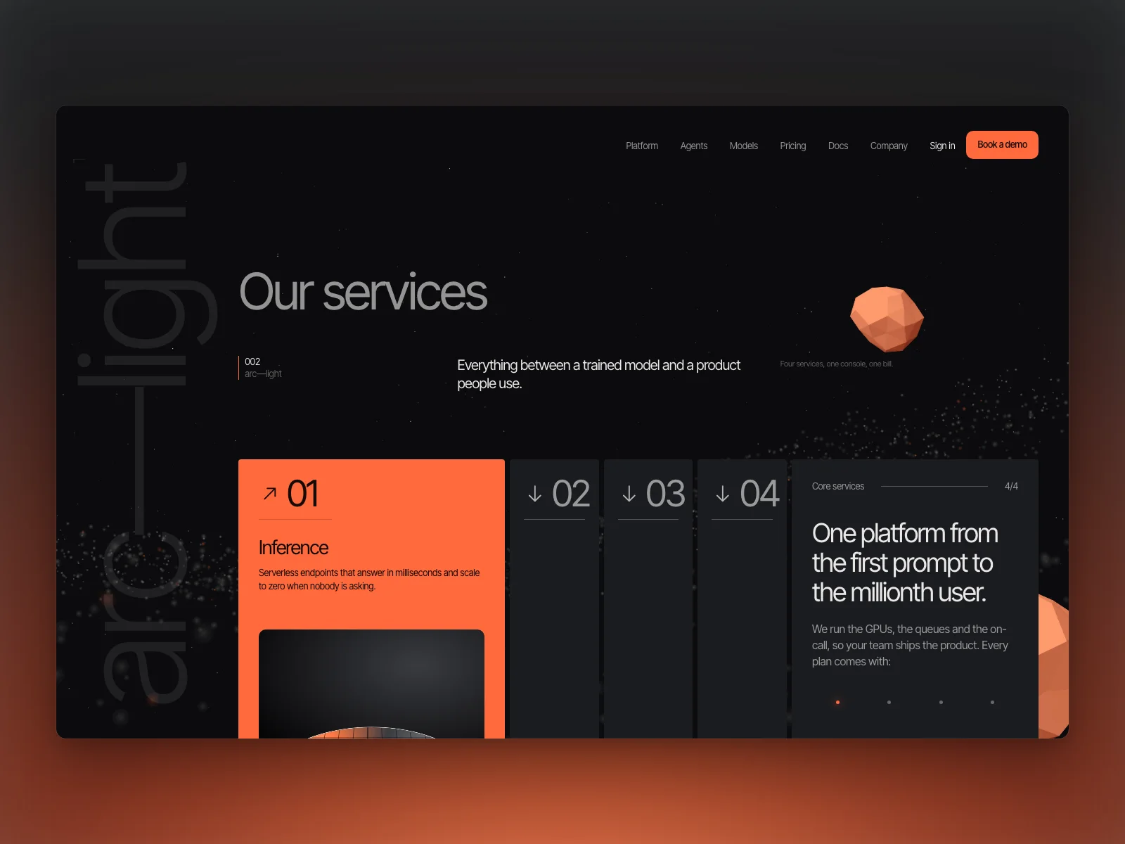 Services: four panels that open sideways, the first one open in the accent