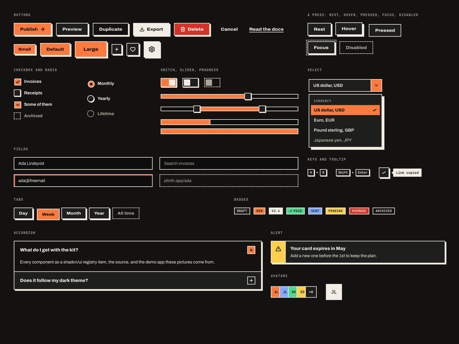 The same controls in the dark theme