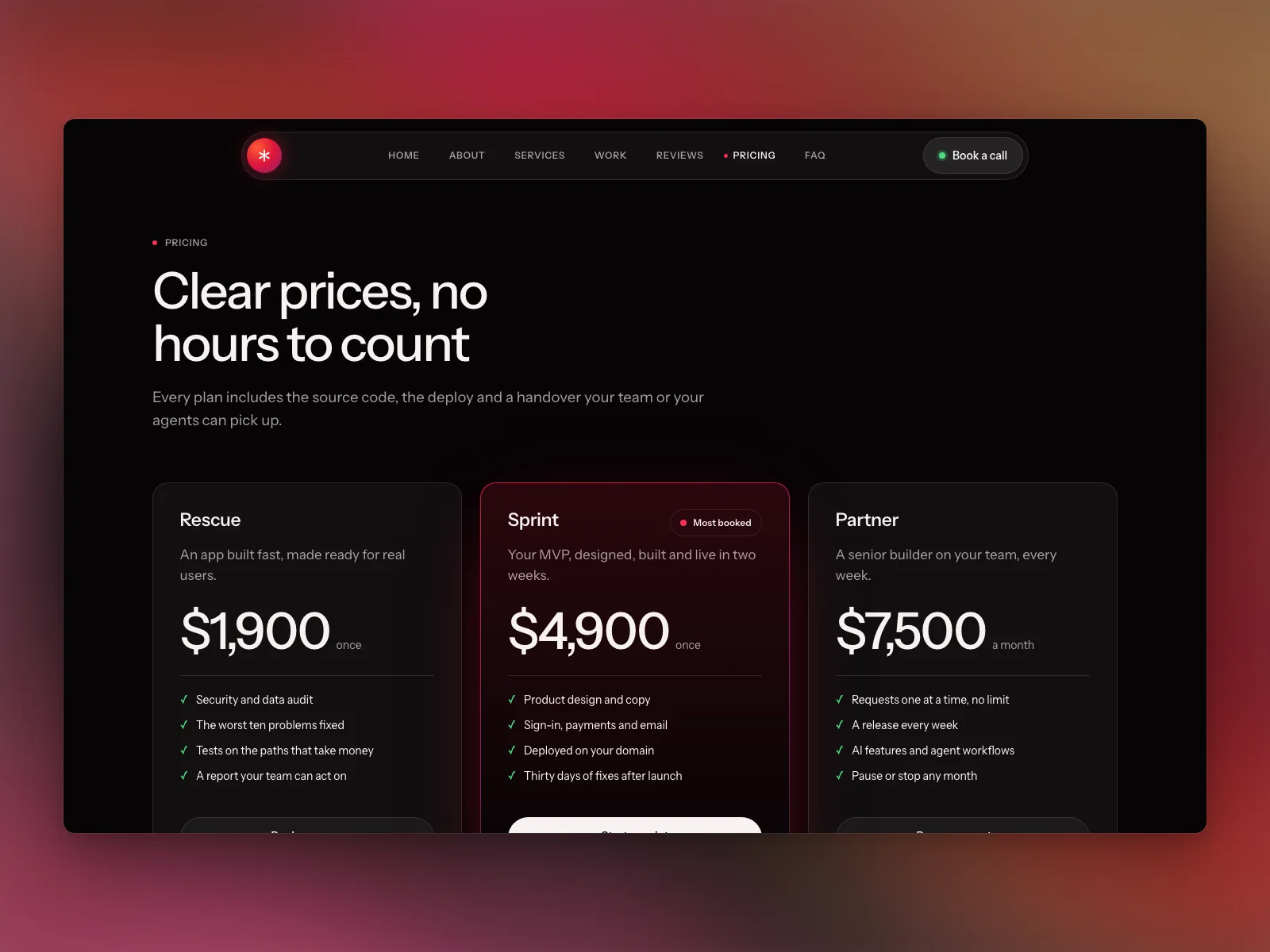 Pricing: three plans, the middle one lifted
