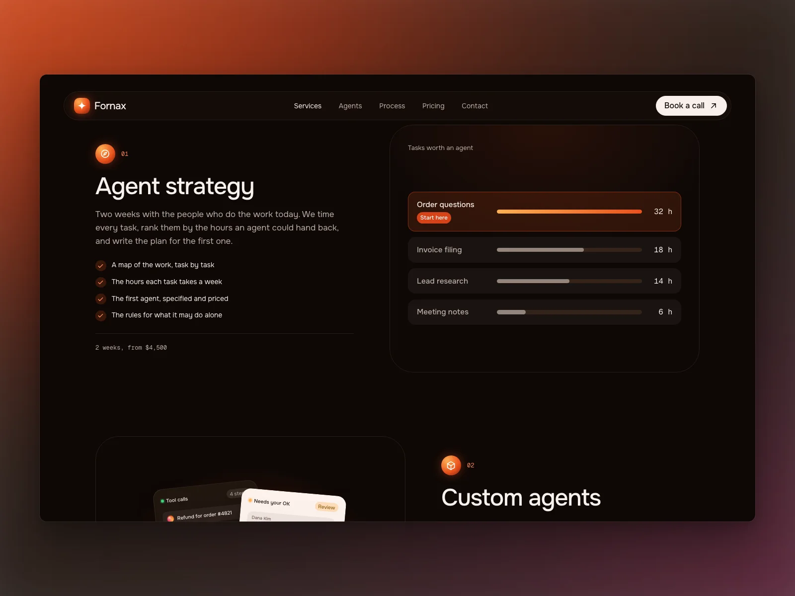 A service beside its picture: the tasks worth an agent, ranked by hours