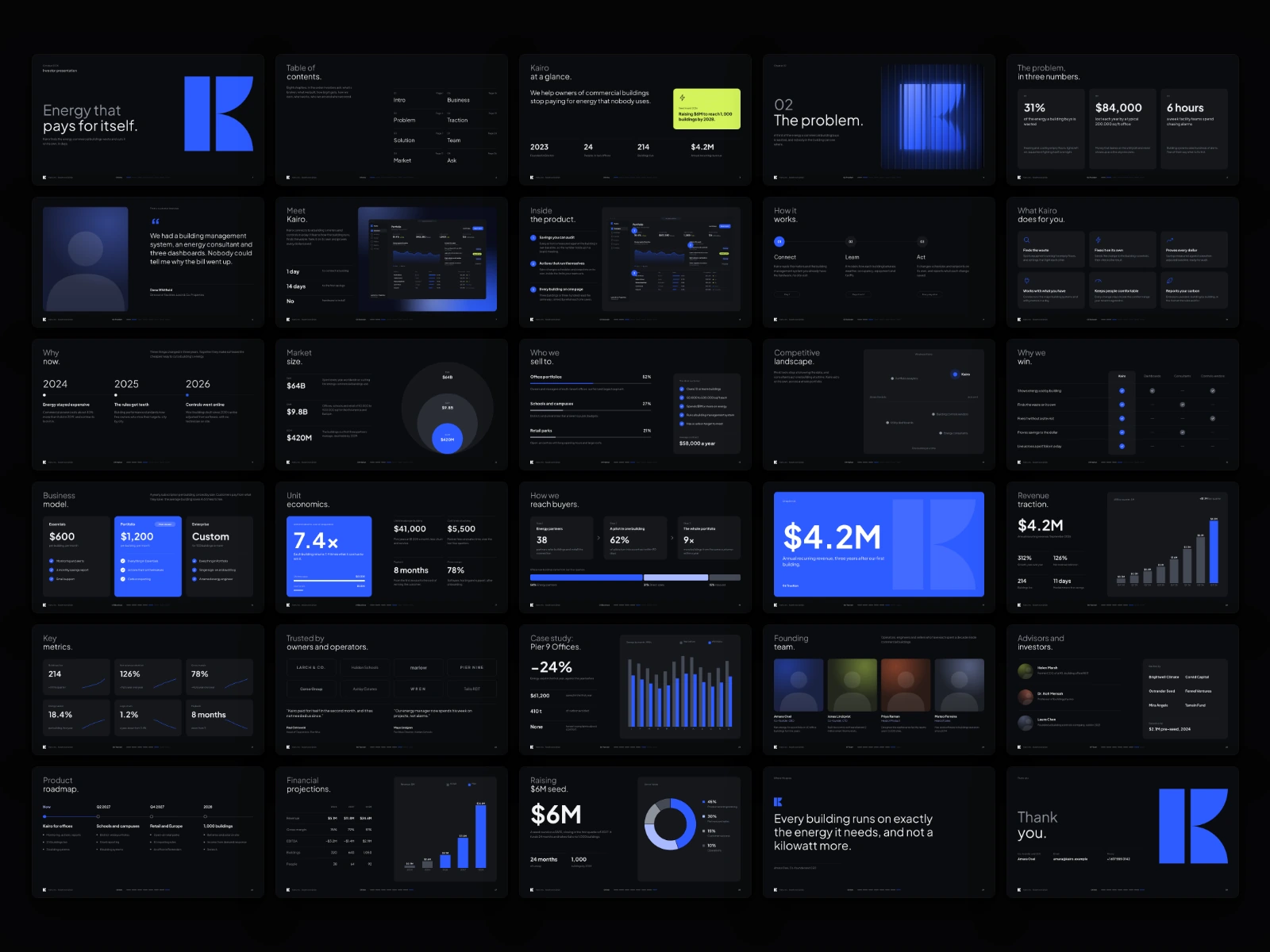 All 30 slides of the dark edition in order, from the cover to the thank-you slide