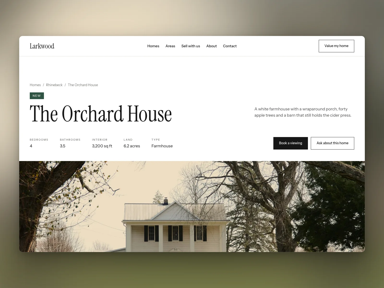 A home's page: name, facts and the photograph
