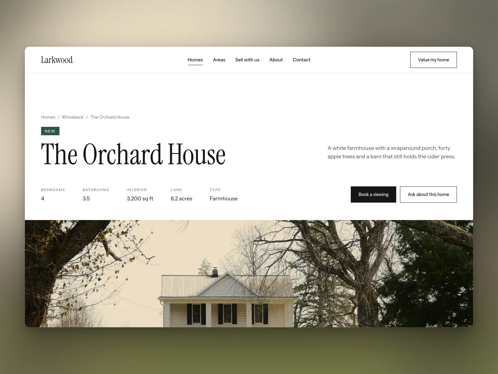 A home's page: name, facts and the photograph