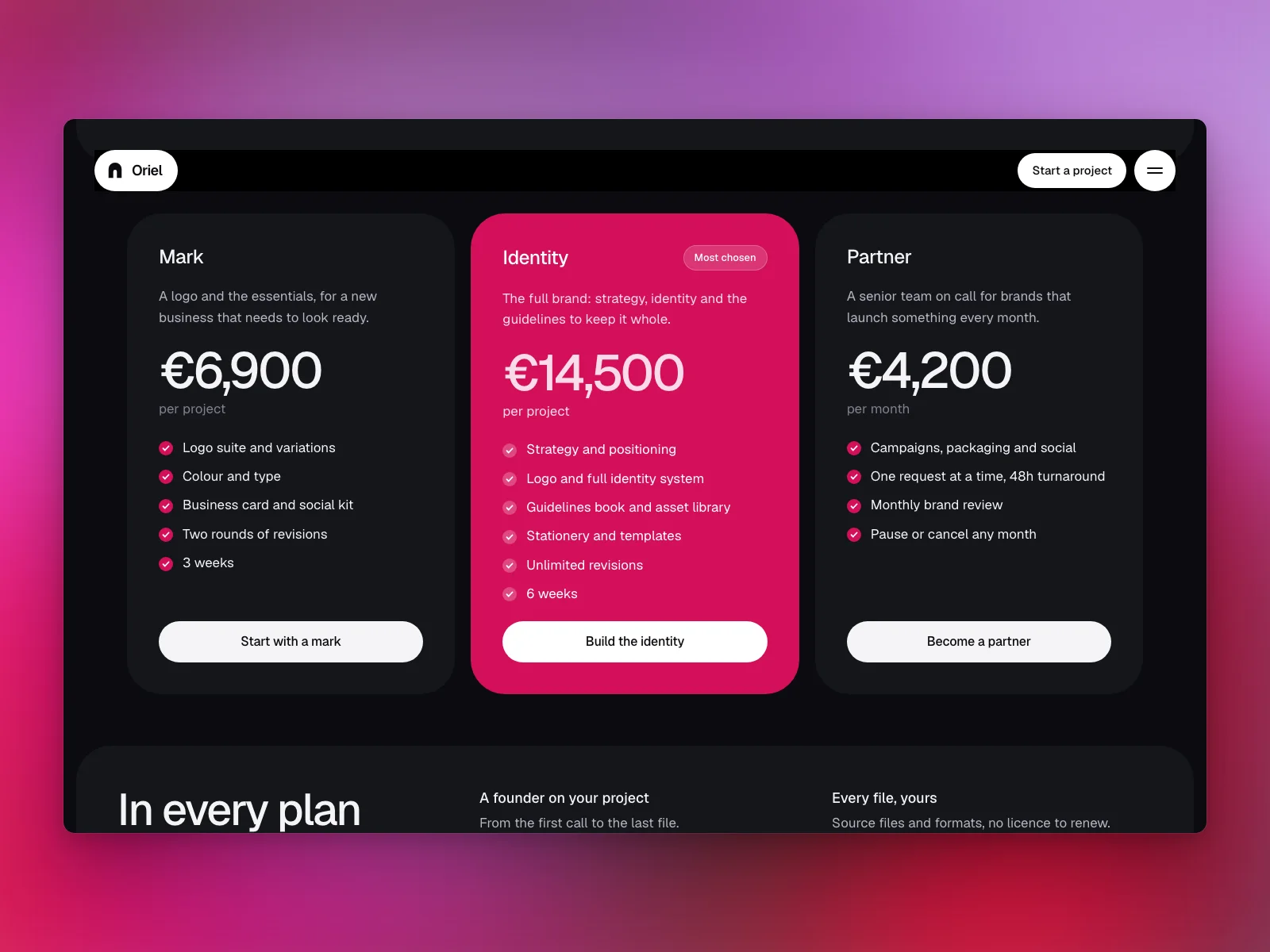 Three plans with what each includes