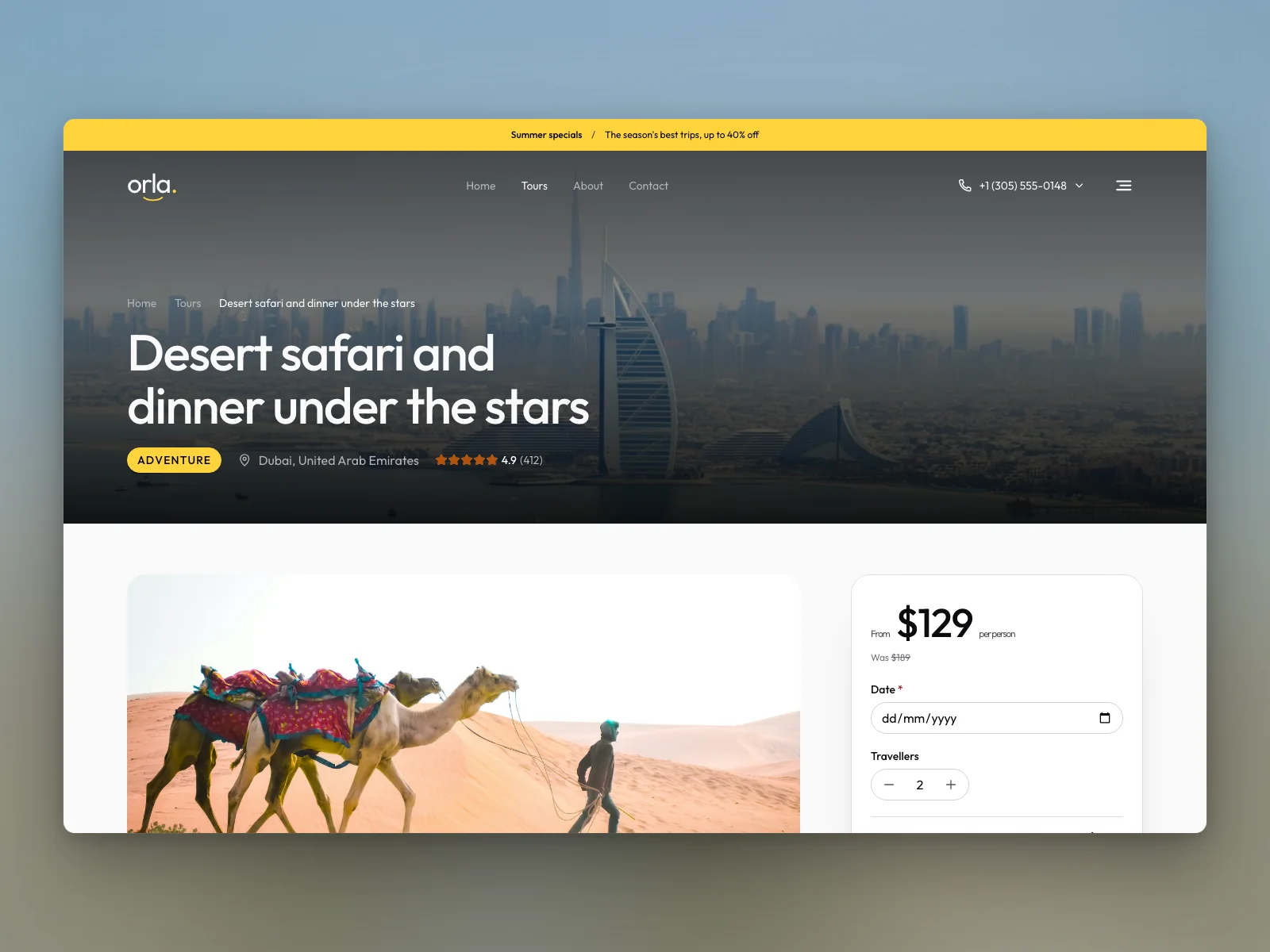 A tour's page, opening on its place