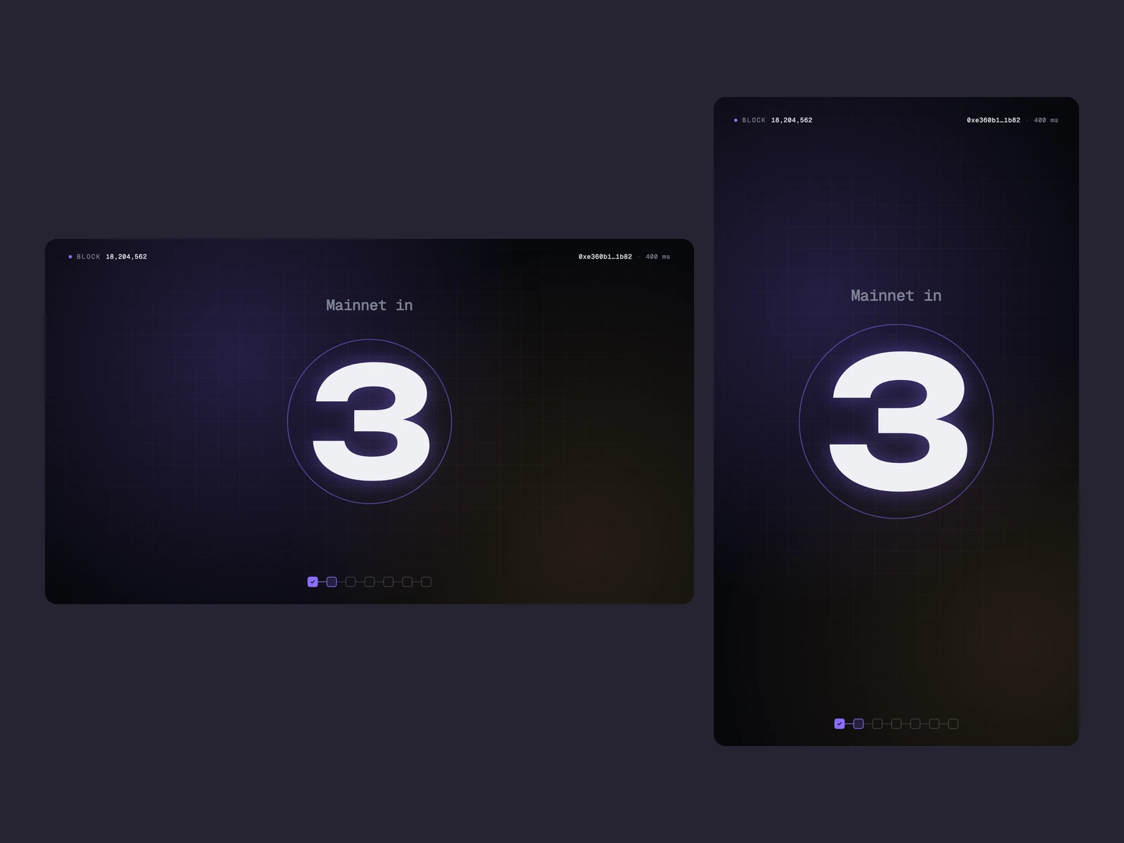 The countdown to mainnet, a ring going out from the number, at 16:9 and 9:16