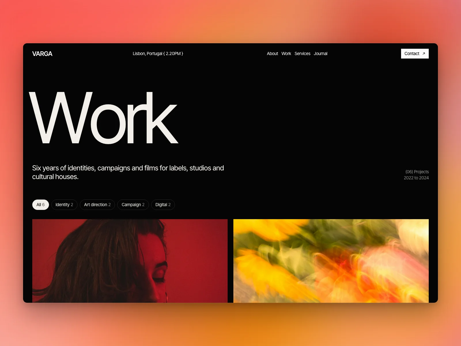 Work: every project, filtered by discipline