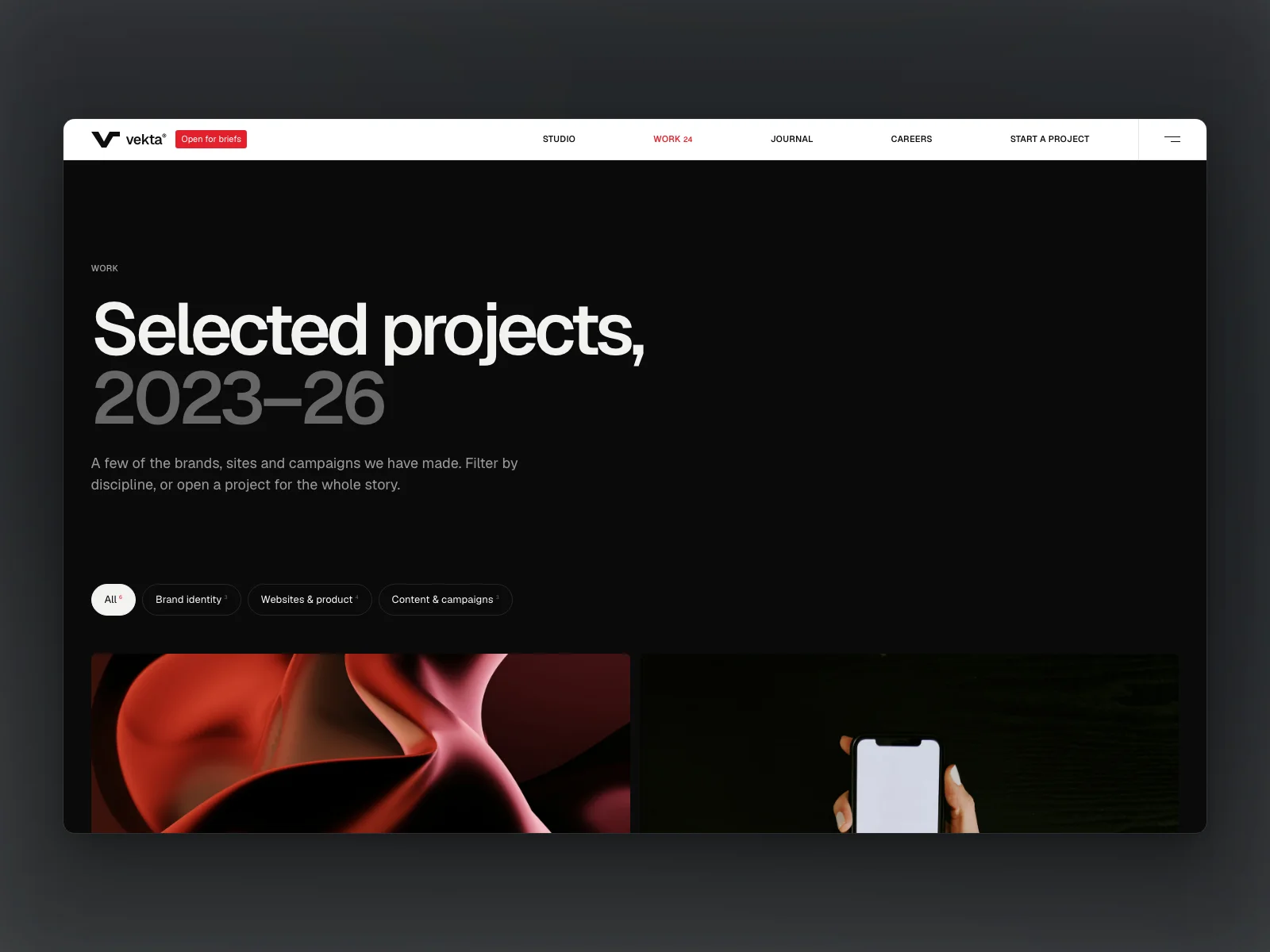 Work: every project, filtered by discipline